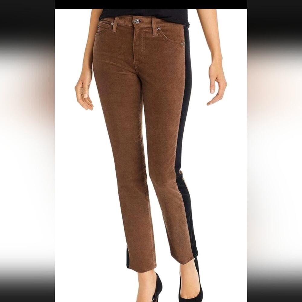 NEW Adriano Goldschmied AG Mari Tuxedo Stripe Pant in Dark Bayou Size 24